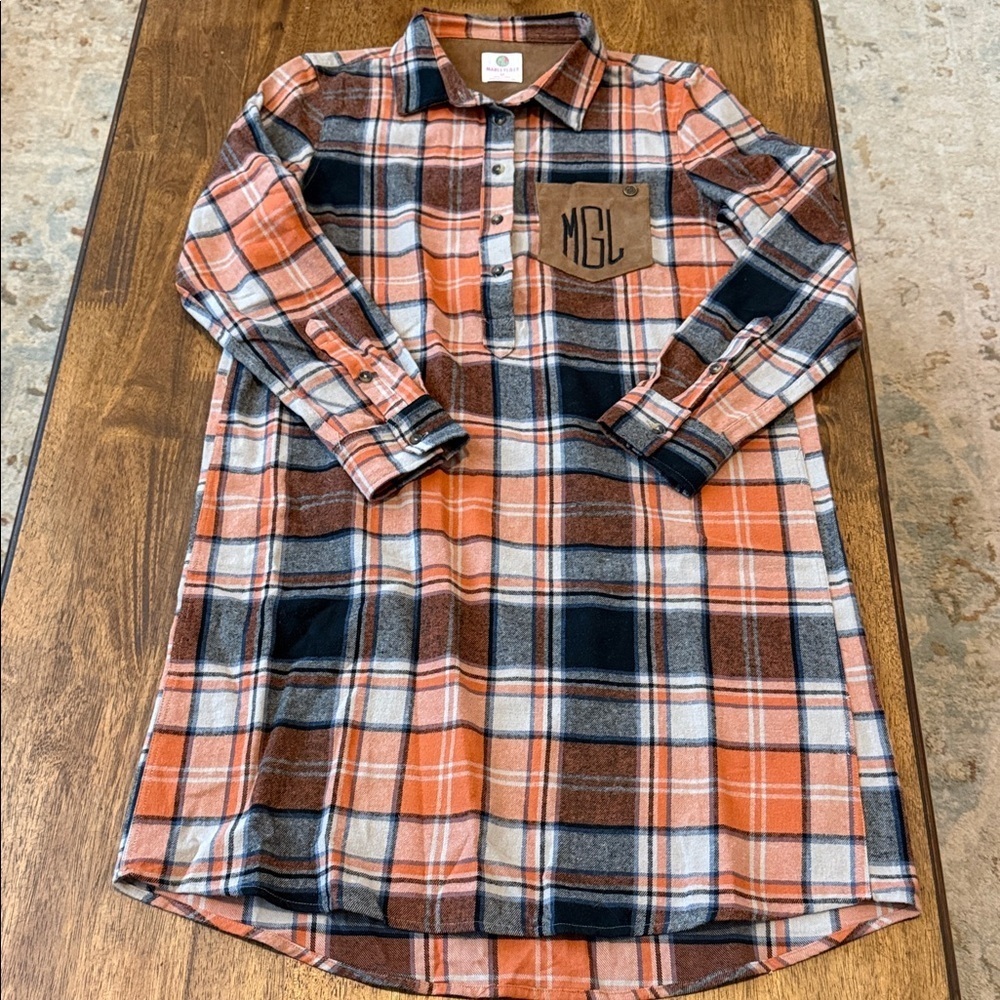 Marleylilly Plaid Shirt Dress with Monogram size M